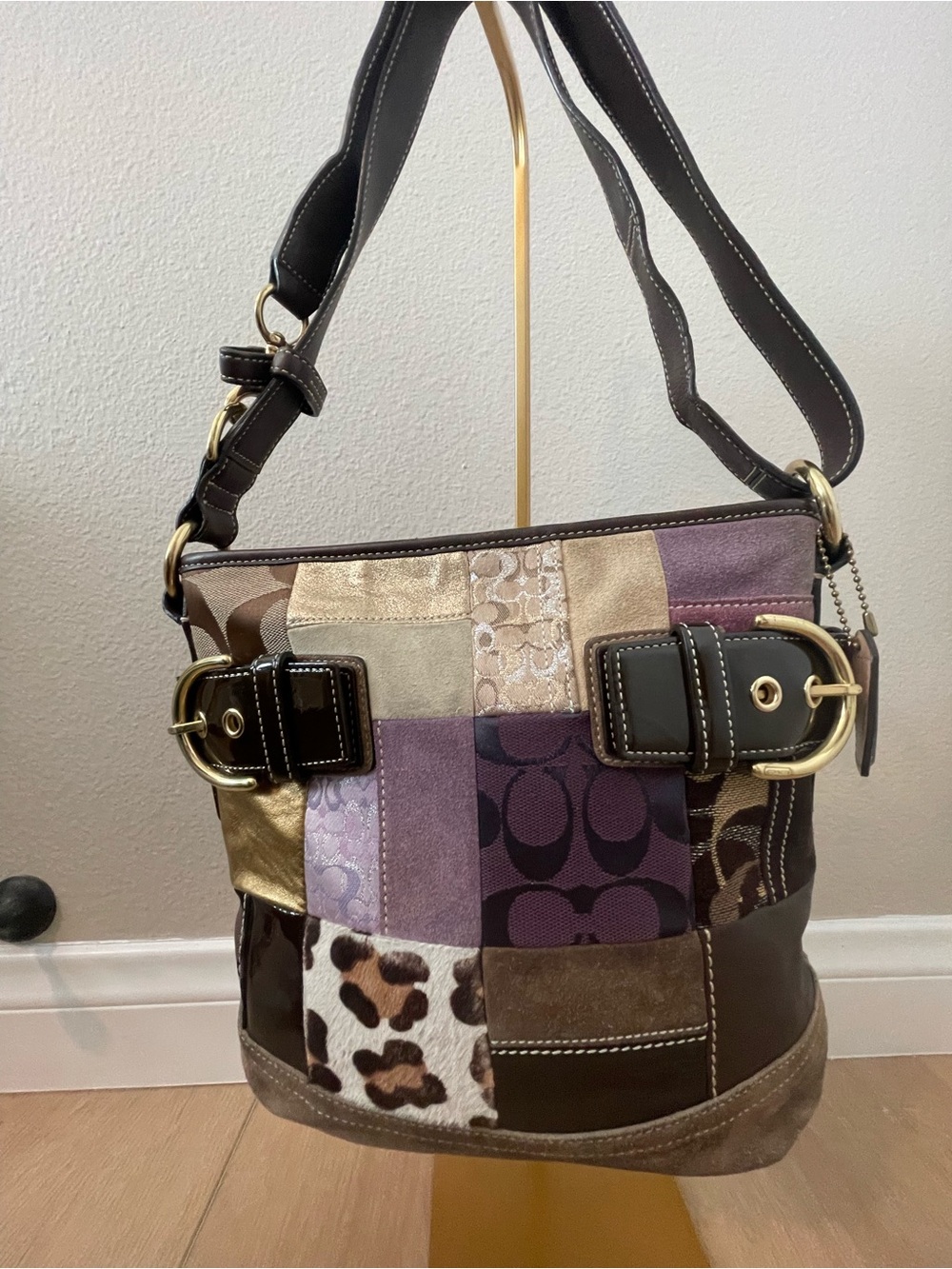 Coach Y2K Vintage Patchwork Suede Pony Hair Leather Shoulder Crossbody Bag - Picture 3 of 10
